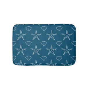 Starfish Seashell Sketch Mönster på Ocean Blue Badrumsmatta