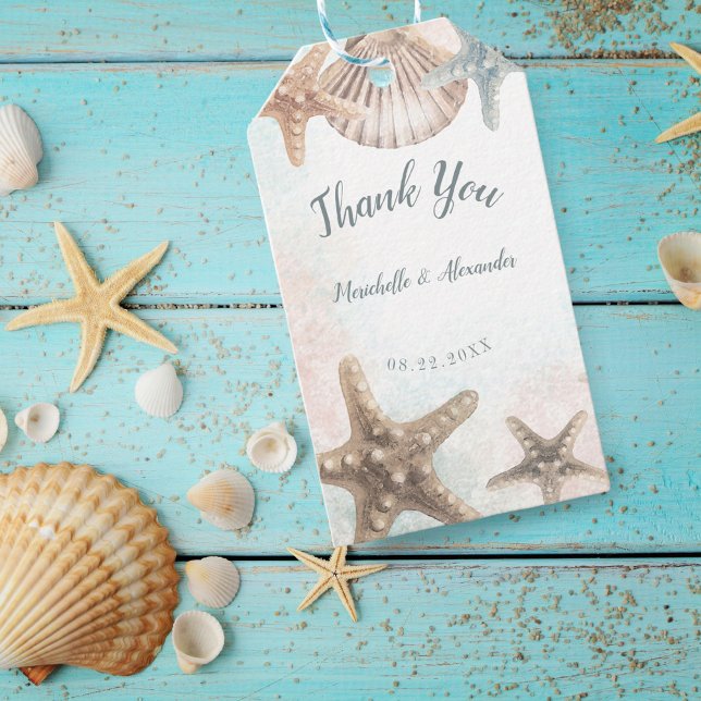 Starfish Seashell Tropical Beach Wedding Favor Presentetikett (Skapare uppladdad)