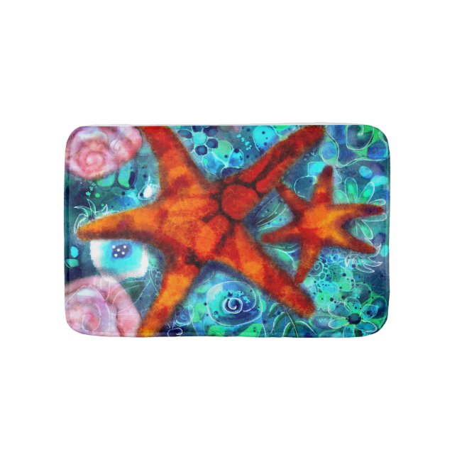 Starfish Seashells Beach Coastal Nautical Abstrakt Badrumsmatta (Framsidan)