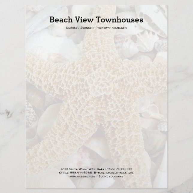Starfish Seashells Beach Office Letterhead Papper (Framsida)