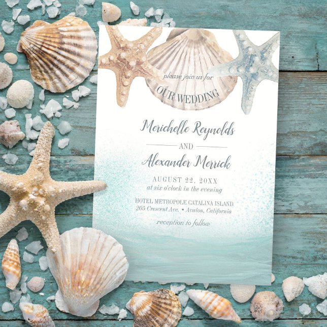 Starfish Seashells Nautical Beach Wedand Inbjudningar (Skapare uppladdad)