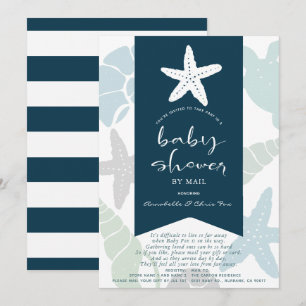 Starfish & Seashells Navy Blue Baby Shower by Mail Inbjudningar