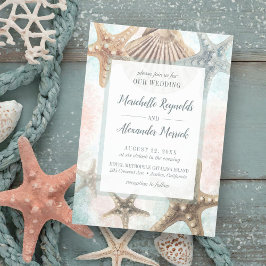 Starfish Seashells Tropical Beach Wedding Inbjudningar
