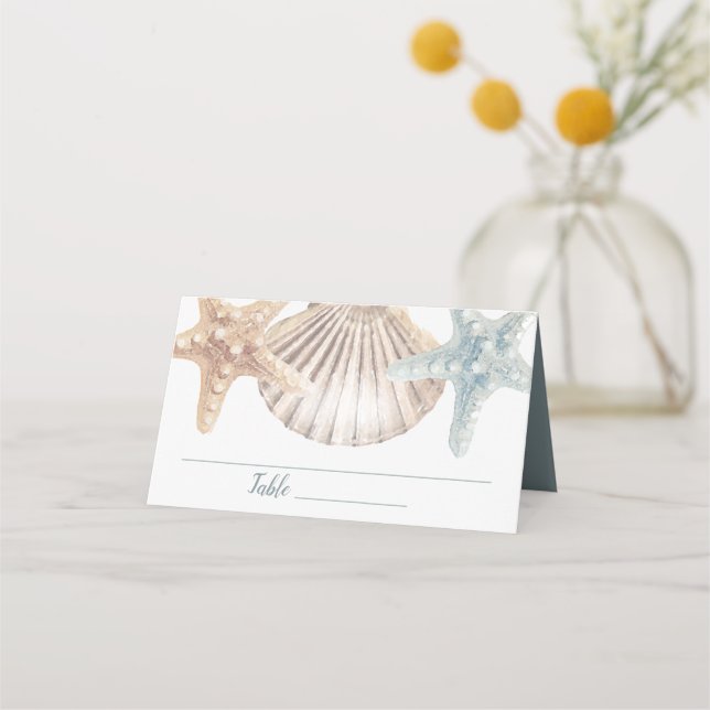 Starfish Seashells Tropical Beach Wedding Placeringskort (Framsida)