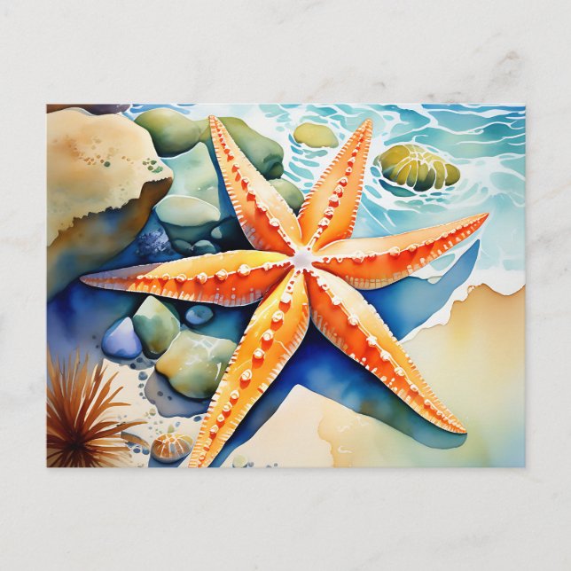 Starfish Serenity Watercolor Vykort (Framsida)