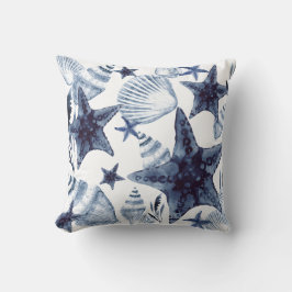 Starfish Shells Navy Blue And White Beachy Pattern Kudde