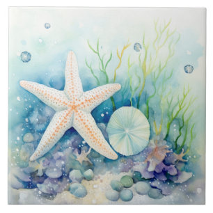 Starfish Sjögräs vattenfärg under havet Kakelplatta