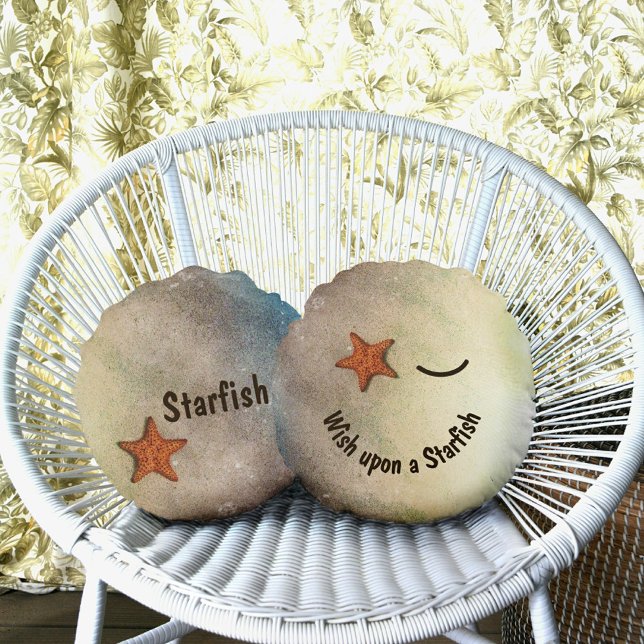 Starfish Smiling Ansikte Winking Whimsical Rund Kudde (Skapare uppladdad)