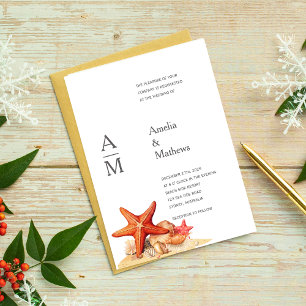 Starfish snäckas-kustens inbjudan till bröllop