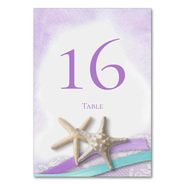 Starfish Snöre och Orchid Ribbon Bordsnummer Card (Baksidan)