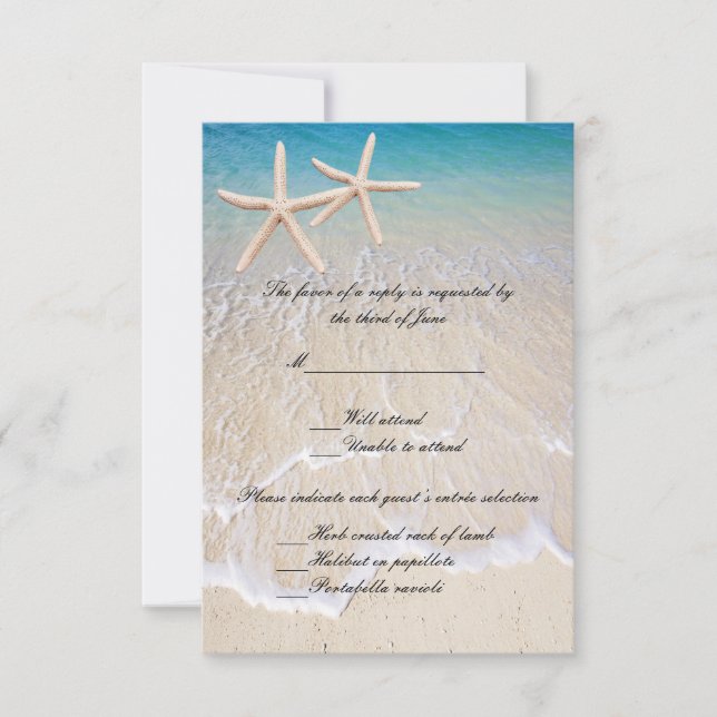 Starfish Strand Bröllop Svarskort OSA Kort (Framsida)