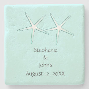 Starfish Teal Beach Nautical Bröllop par Namn Stenunderlägg