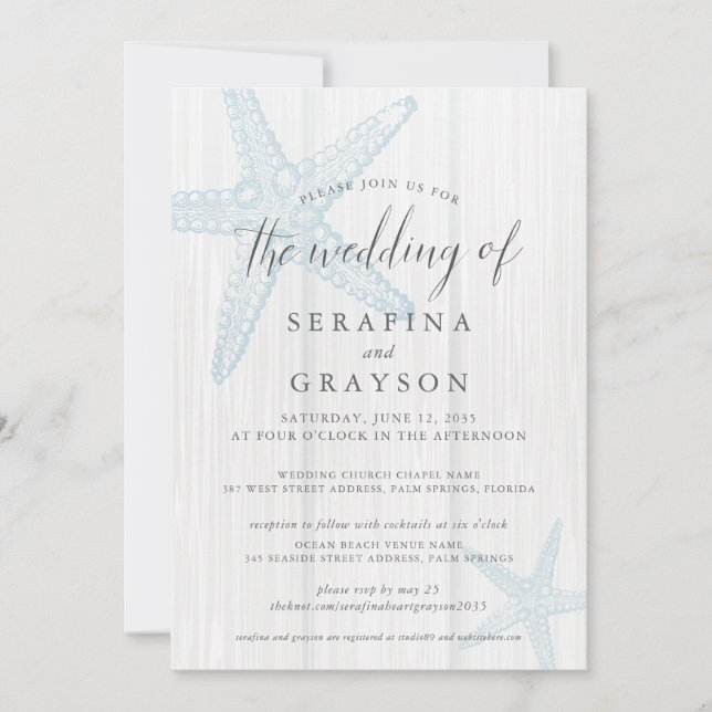 Starfish Tropical Rustic Beach Wedding Allt i ett Inbjudningar (Framsida)