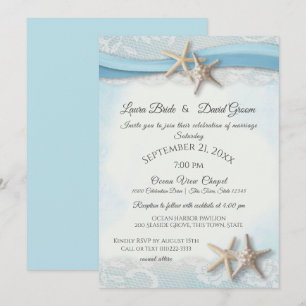 Starfish Tropical Vintage Beach Himlar Blue Bröllo Inbjudningar