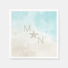 Starfish vattencolor monogram pappersservett