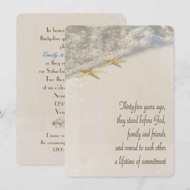 Starfish Vow Renewal for 35e-årsdag Inbjudningar (Fram/baksida)