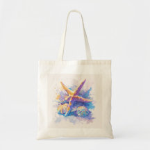 Starfish Watercolor Beach Tote Bag
