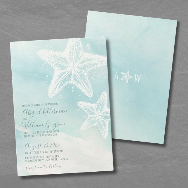 Starfish Watercolor Summer Beach Wed Inbjudningar (Starfish Watercolor Summer Beach Wedding Invitation)