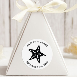 Starfish Wedding Stickers, Beach Theme Märkre, Bla Runt Klistermärke