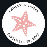 Starfish Wedding Stickers, Beach Theme Märkre, Ros Runt Klistermärke<br><div class="desc">Dessa enkla stjärndekaler är perfekt för alla strandade evenemang eller förpackningar. Du kan ändra bakgrunden till färg.</div>
