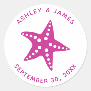 Starfish Wedding Stickers, Beach Theme Märkre, Ros Runt Klistermärke