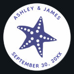 Starfish Wedding Stickers, Navy Blue Beach Theme Runt Klistermärke<br><div class="desc">Dessa enkla stjärndekaler är perfekt för alla strandade evenemang eller förpackningar.</div>