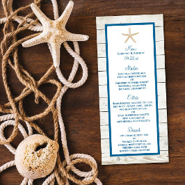 Starfish Whitewzed Wood Beach Wedding Menu Reklamkort