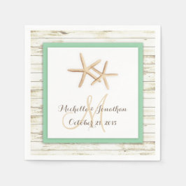 Starfish Whitewzed Wood Beach Wedding Napkin Pappersservett