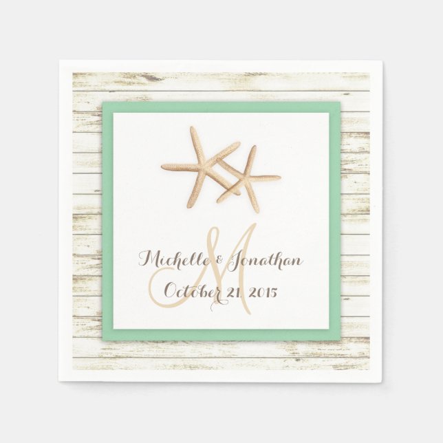 Starfish Whitewzed Wood Beach Wedding Napkin Pappersservett (Framsidan)