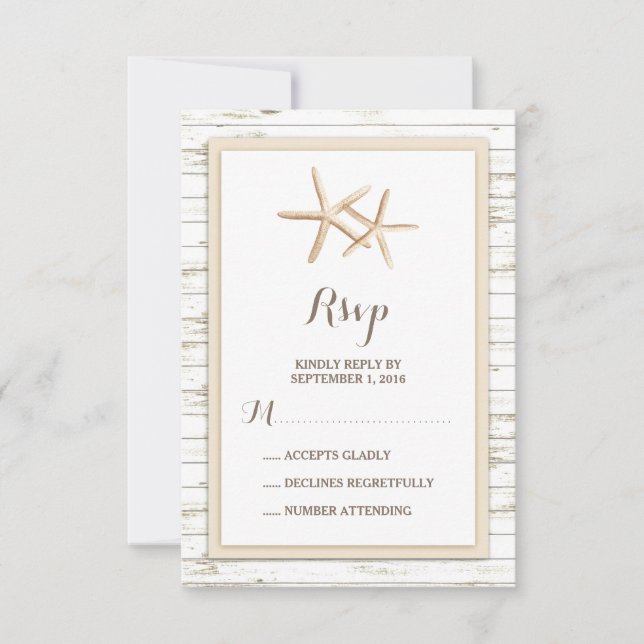 Starfish Whitewzed Wood Beach Wedding OSA Kort (Framsida)