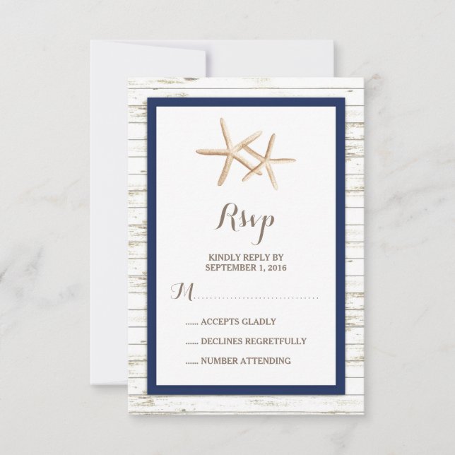 Starfish Whitewzed Wood Beach Wedding OSA Kort (Framsida)