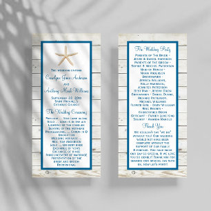 Starfish Whitewzed Wood Beach Wedding Program