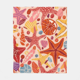 Starfishes, shells and stones flat hand drawn Vint Fleecefilt