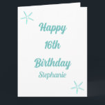 Starfisk 16:e födelsedag Sexton Teal Blue Namn 202 Kort<br><div class="desc">Designad med stjärndesign,  "Lycklig sextonde födelsedagen"-meddelande och anpassad namnmall som du kan redigera för att anpassa och även anpassningsbar bakgrunden till färg!</div>