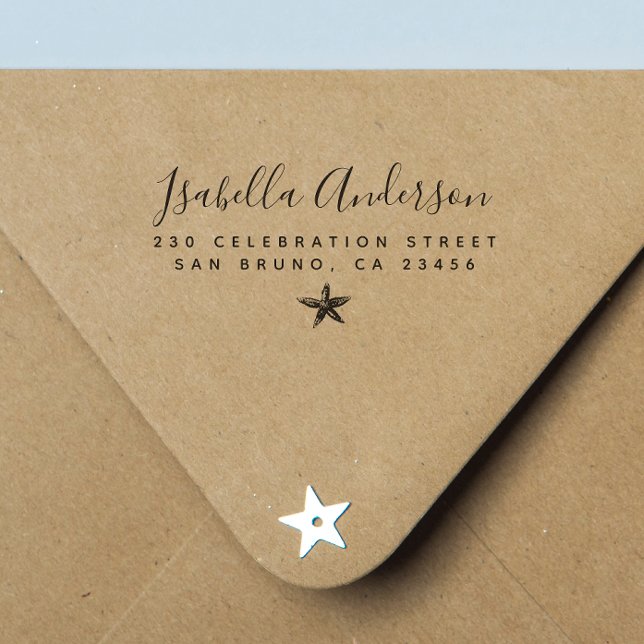 Starfisk | Cute Modern Typography-Returadress Självfärgande Stämpel (Rubber Stamp Mock-up)