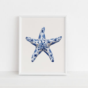 Starfisk - Kustblått på Beige Wall Art Poster