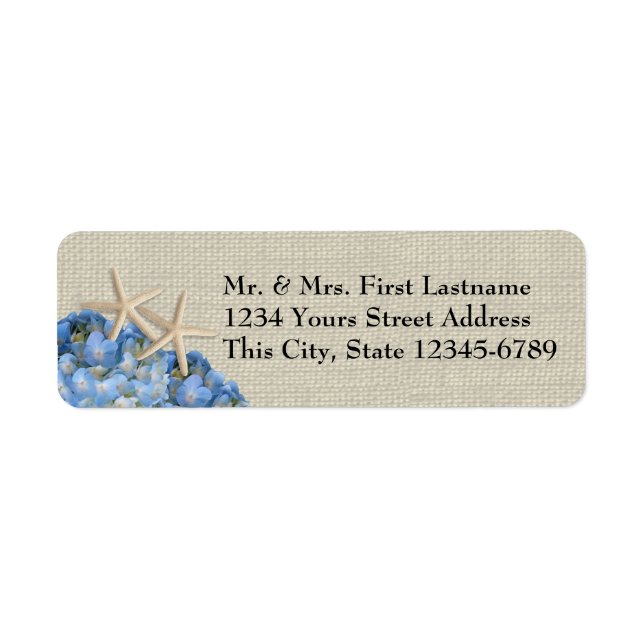 Starfisk och Hydrangeas Returadress Etikett (Framsidan)