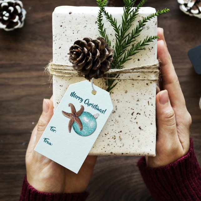 Starfisk och prydnadsdjur - Tropiska jultiten på Presentetikett (Skapare uppladdad)