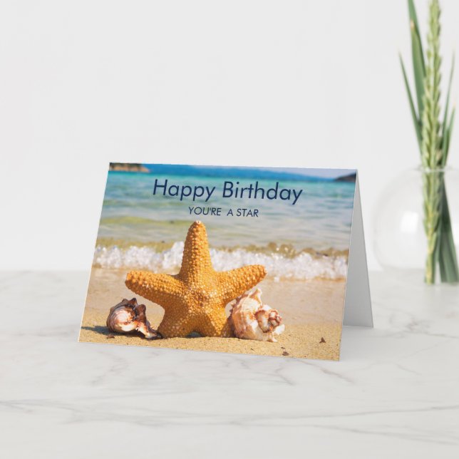 Starfisk och segeldjur på Beach Birthday Kort (Framsida)