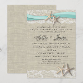 Starfisk och Snöre Rustic Beach Aqua Bröllop Inbjudningar