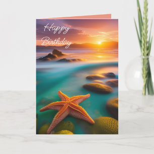Starfisk på Beach vid Dawn Birthday Helgkort