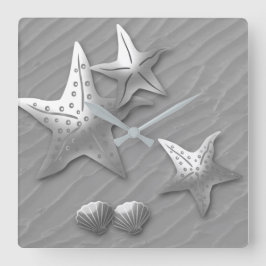 STARFISK PÅ HAVET, FAUX RELIEF STORA CLOCK FYRKANTIG KLOCKA