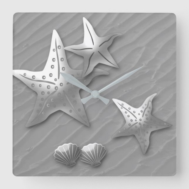 STARFISK PÅ HAVET, FAUX RELIEF STORA CLOCK FYRKANTIG KLOCKA (Framsida)