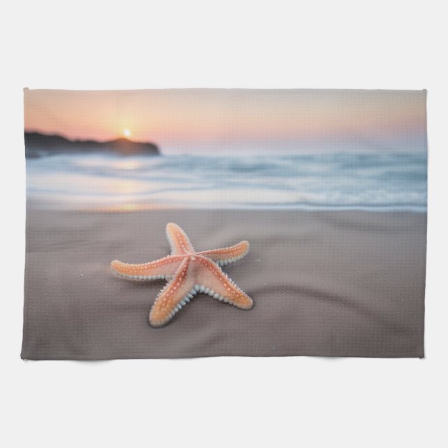 Starfisk på stranden kökshandduk (Horisontell)