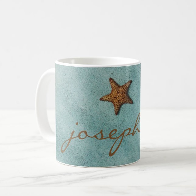 Starfisk på stranden med namn kaffemugg (Framsida vänster)