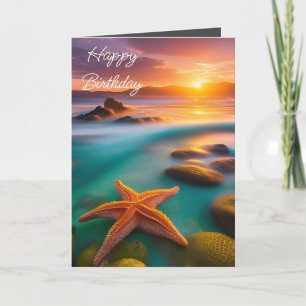 Starfisk på stranden vid Dawn Birthday Helgkort
