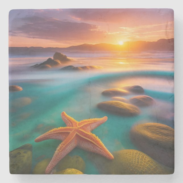 Starfisk på stranden vid Dawn Stenunderlägg (Framsidan)