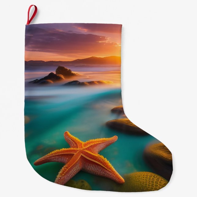 Starfisk på stranden vid Dawn Stor Julstrumpa (Framsidan)