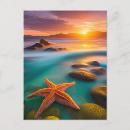 Starfisk på stranden vid Dawn Vykort