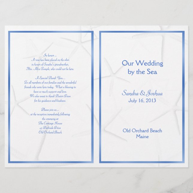 Starfisk, sommarmall för Bröllopsprogram, vikt (Framsida)